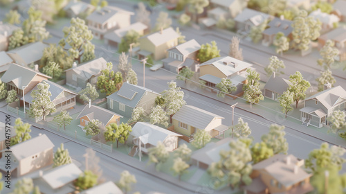 view of the village, a 3d map of a residential neighborhood, City or town model, miniature, distant view of a village landscape