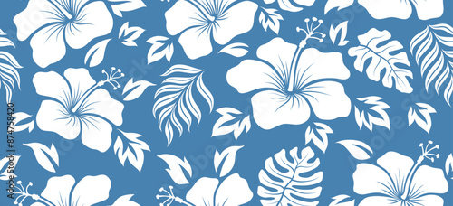 Hibiscus flower Hawaiian tropical seamless pattern. nature floral abstract back ground.