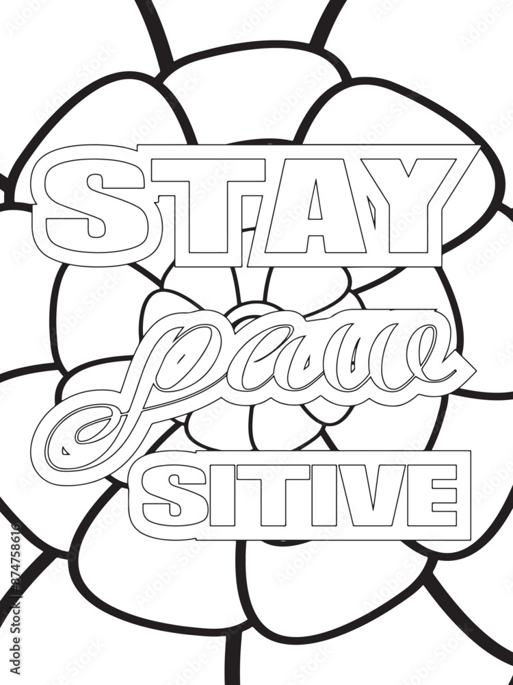 Obraz premium Dog Quotes Flower Coloring Page Beautiful black and white illustration for adult coloring book