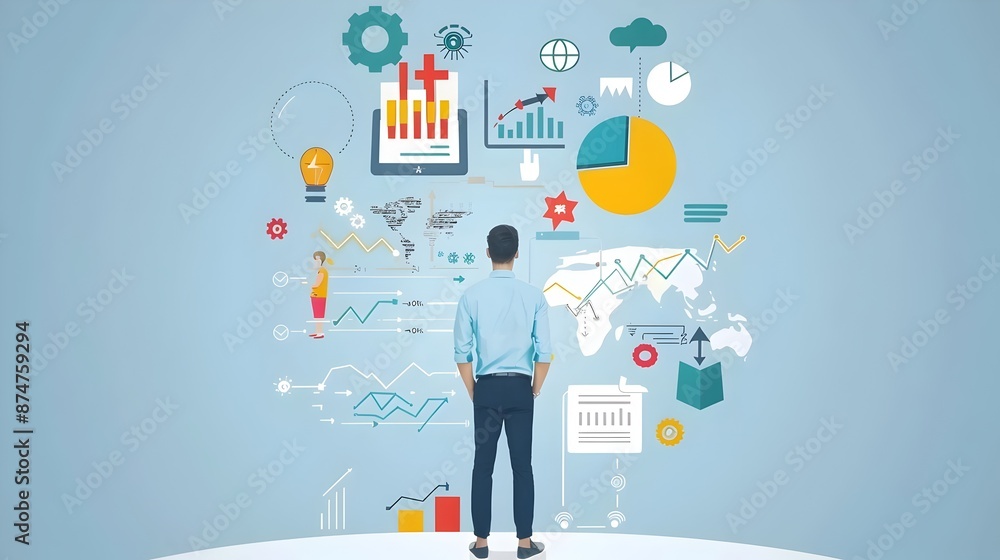 Naklejka premium Entrepreneur Leveraging Tools for Visionary Business Planning and 2024 Trend Strategy