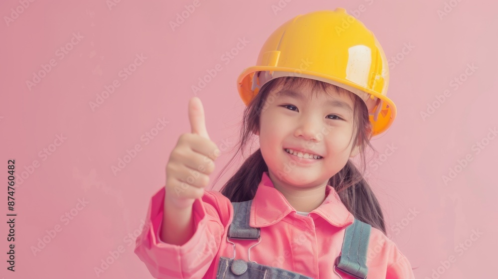 Cheerful Young Architect Giving Thumbs Up with Tools on Pastel Background Cheerful Young Architect Giving Thumbs Up with Tools on Pastel Background
