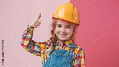 Portrait of a Smiling Geologist with Professional Tools Giving Thumbs-Up on Pastel Background