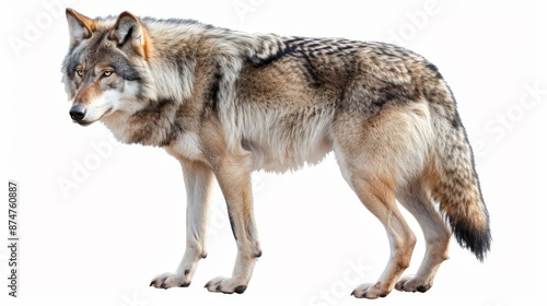 A wolf is standing on a white background