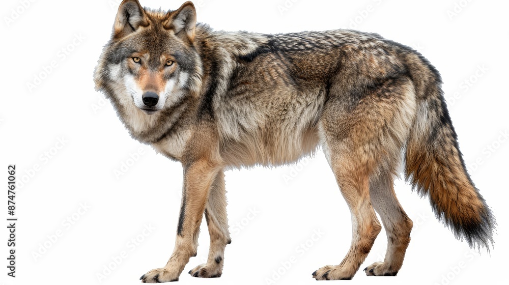 Fototapeta premium A wolf is standing on a white background