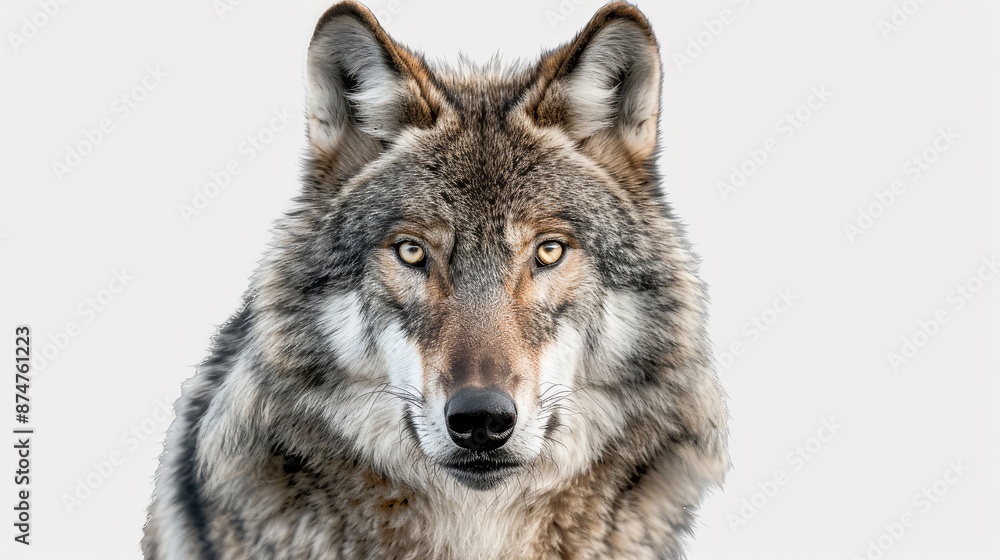 A wolf with a brown and gray coat is staring at the camera A wolf with a brown and gray coat is staring at the camera