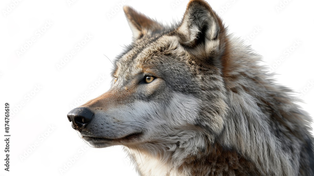 Fototapeta premium A wolf with a brown and gray coat is staring at the camera
