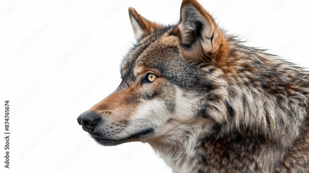 Fototapeta premium A wolf with a brown and gray coat and a black nose