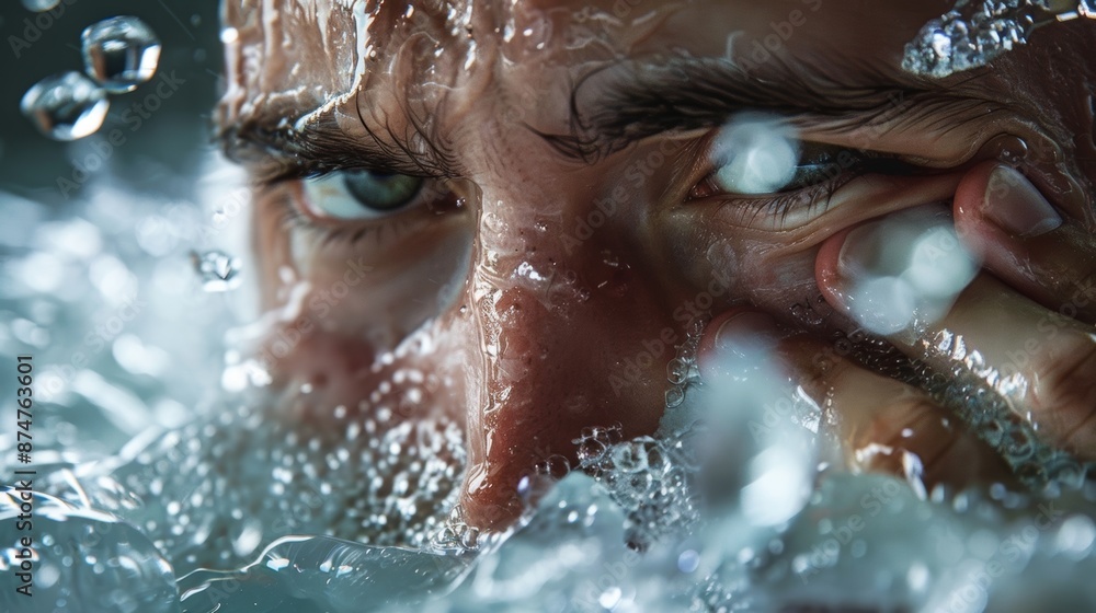 A closeup of an athletes hand gripping the edge of an ice bath their face contorted in a mix of pain and determination. A closeup of an athletes hand gripping the edge of an ice bath their face contorted in a mix of pain and determination.