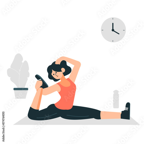 flat woman yoga class at home vector IIlustrations 
