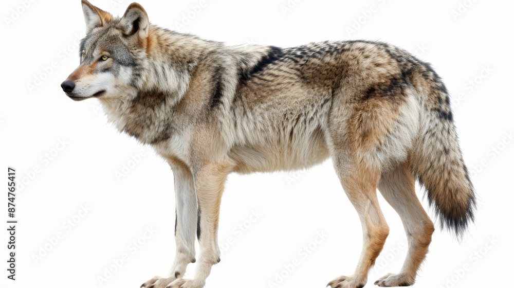Fototapeta premium A wolf is standing on a white background