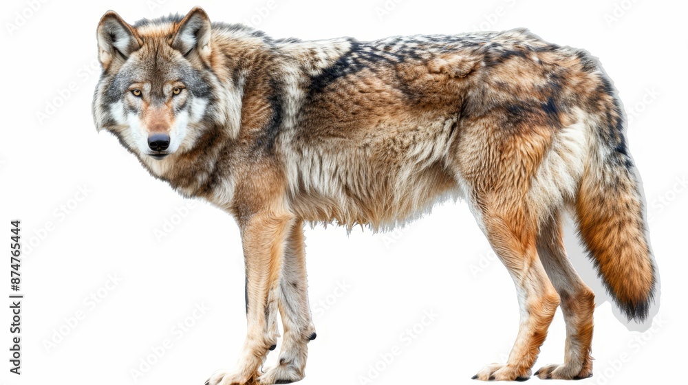 A wolf is standing on a white background A wolf is standing on a white background