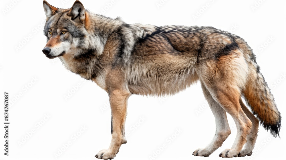 Fototapeta premium A wolf is standing on a white background