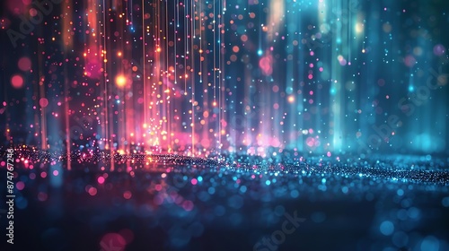 Abstract digital rain with glowing particles, serene and bright, abstract wallpaper, cyber aesthetic photo