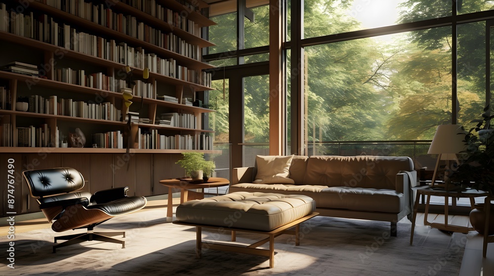 Cozy Home Library with Large Windows Cozy Home Library with Large Windows