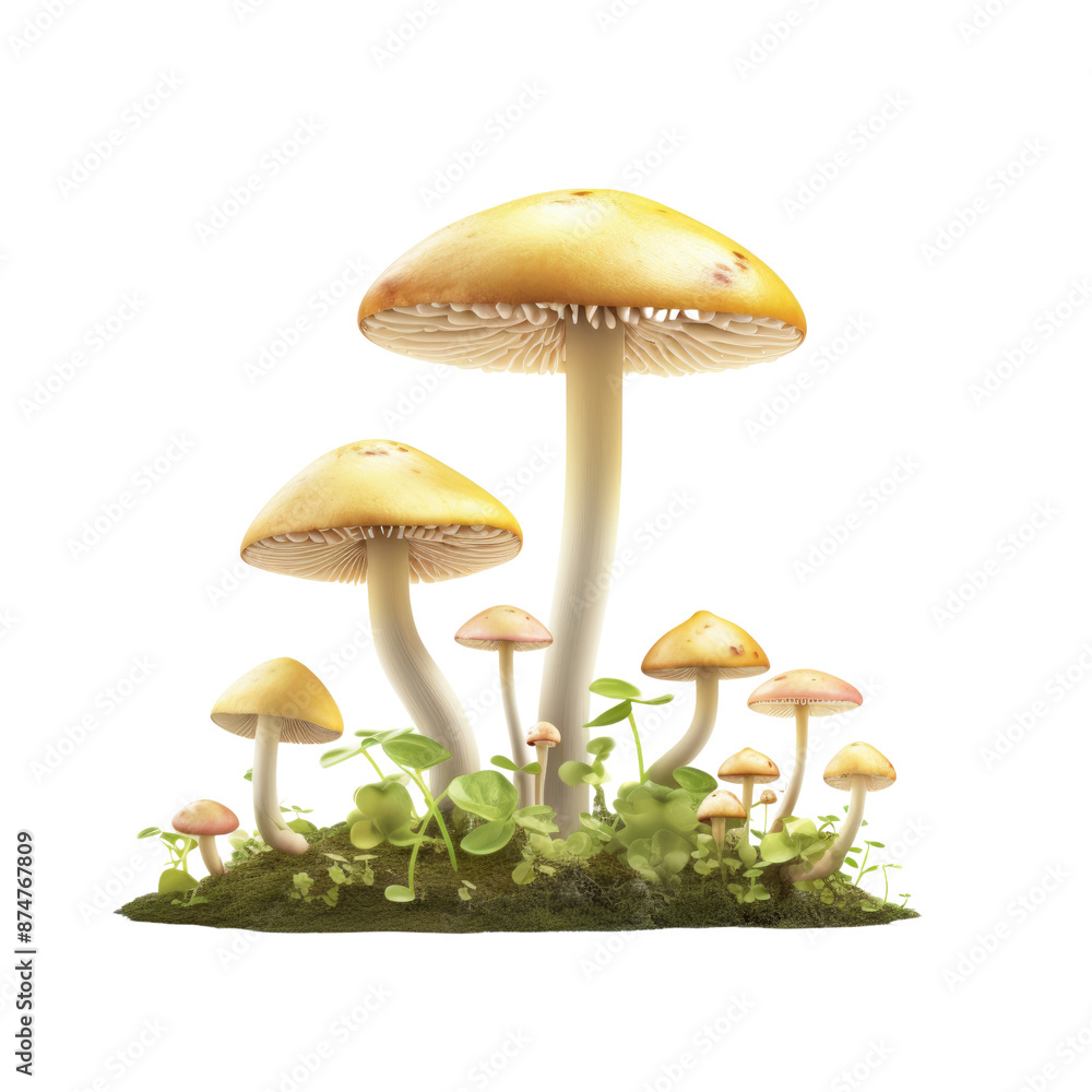Mushrooms in the grass isolate on transparent png. Mushrooms in the grass isolate on transparent png.