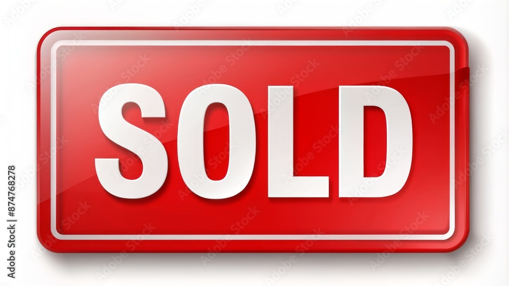 A bright red sold sign with a bold white font and a subtle shadow effect on a plain white background. A bright red sold sign with a bold white font and a subtle shadow effect on a plain white background.
