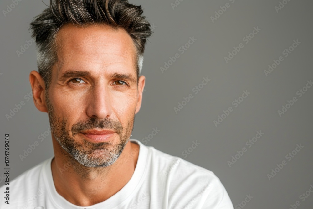 A handsome man using serum for skin care isolated on a grey background. A handsome man using serum for skin care isolated on a grey background.