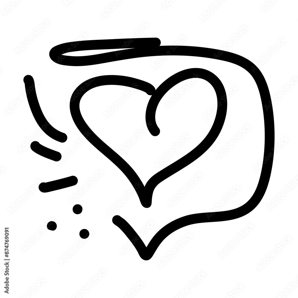 Obraz premium Icon Outline Speech Bubble Heart, symbolizing communication and love. The icon is surrounded by various decorative elements, enhancing its visual appeal