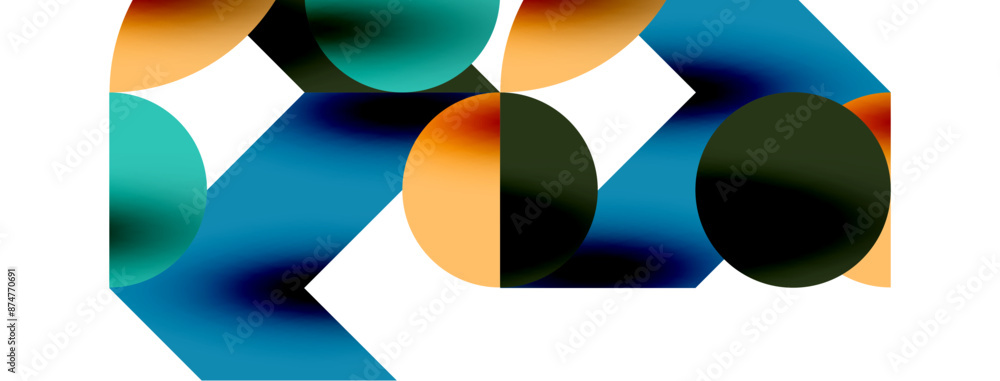 Metal color circles with shadows and other geometric elements composition for wallpaper, banner, background or landing Metal color circles with shadows and other geometric elements composition for wallpaper, banner, background or landing