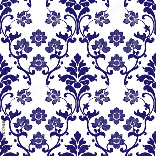 Intricate Blue and White Floral Wallpaper