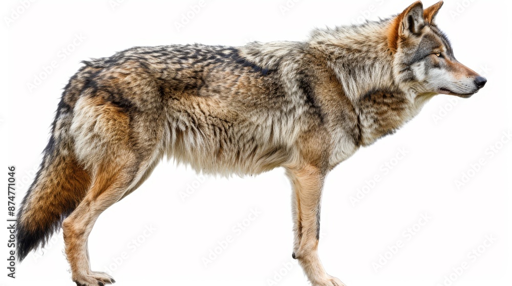 A wolf is standing on a white background A wolf is standing on a white background