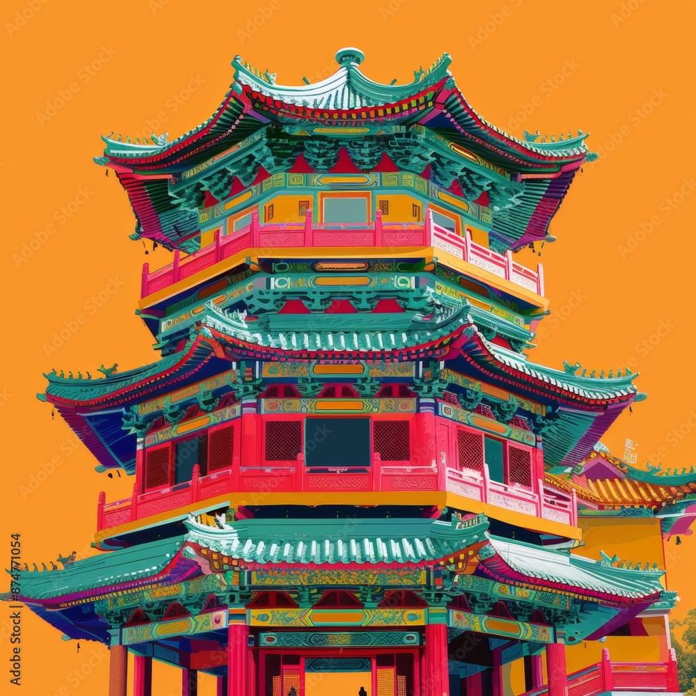 Vibrant Festivities at a Traditional Buddhist Temple: A Pop Art Celebration Vibrant Festivities at a Traditional Buddhist Temple: A Pop Art Celebration