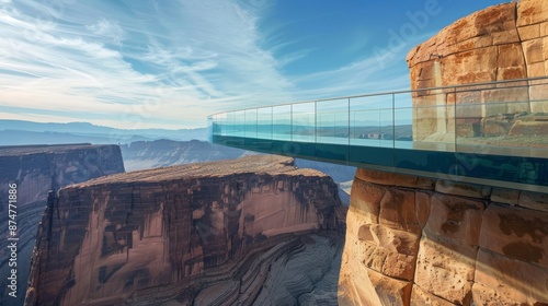 A bridge over a canyon with a clear blue sky above