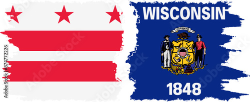 Wisconsin and District of Columbia USA - Washington, D.C. grunge brush flags connection vector