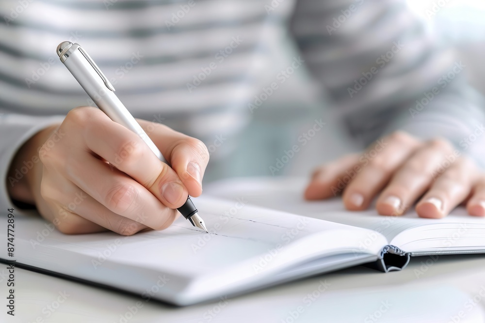 Close-up of a person writing in a journal with a fountain pen, personal reflection, writing Close-up of a person writing in a journal with a fountain pen, personal reflection, writing