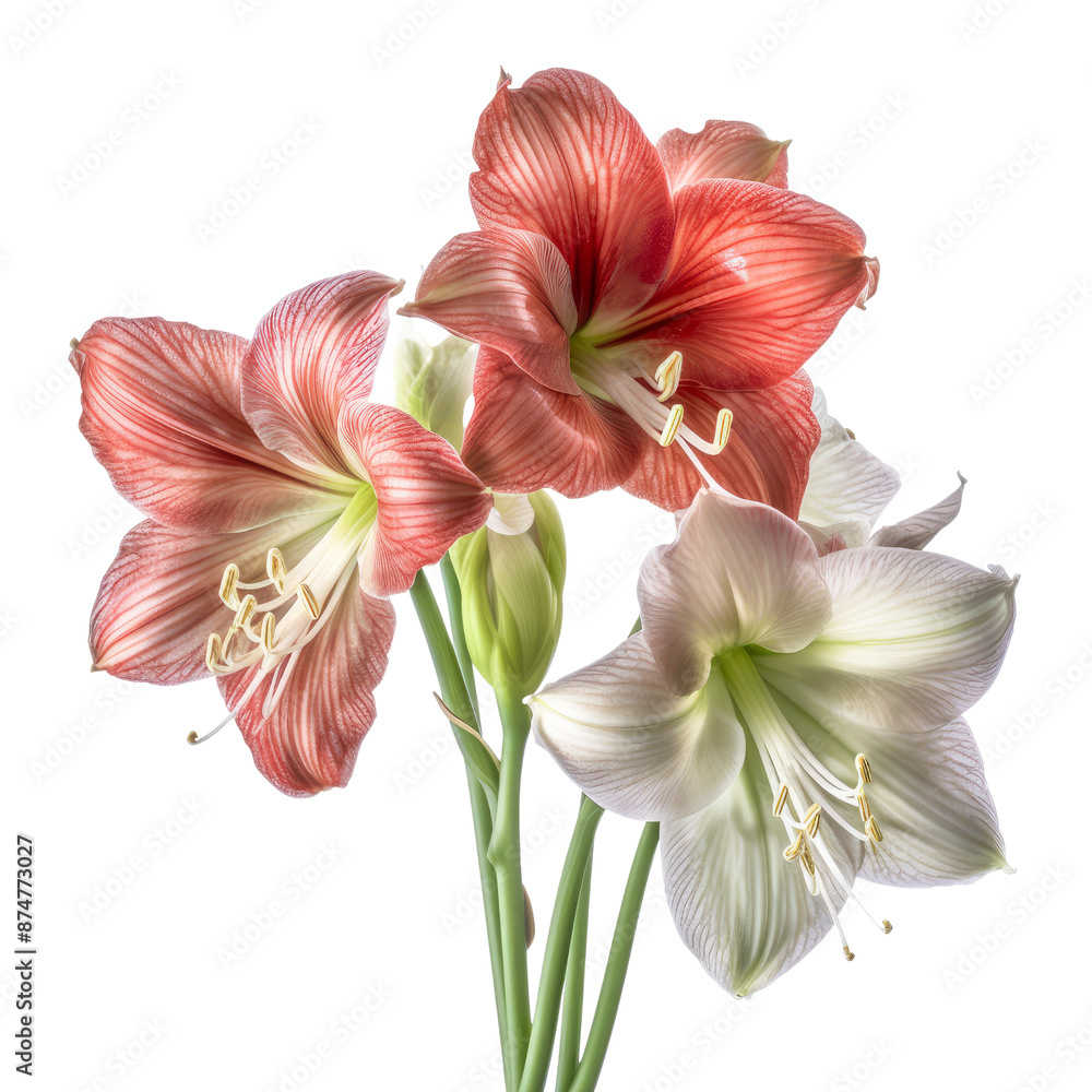 Fototapeta premium Red amaryllis flowers isolate on transparent png.