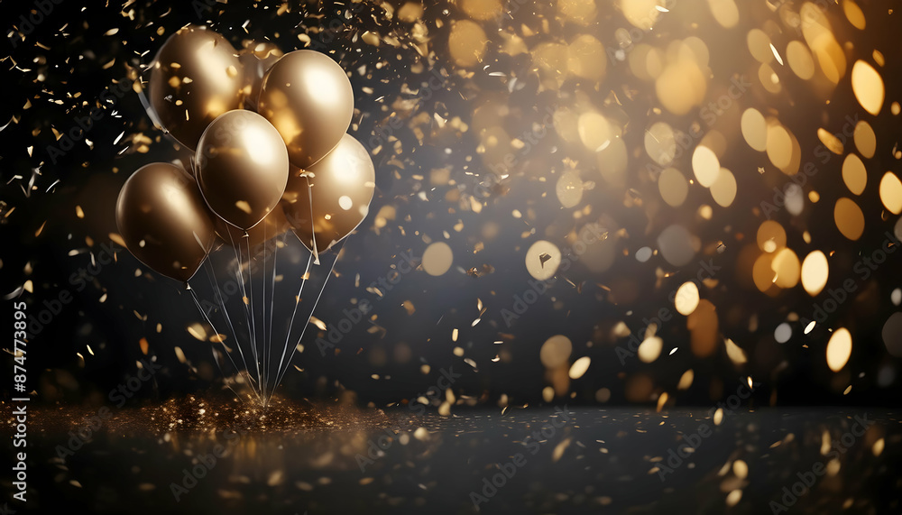 Festive gold balloons on a black background abstract golden texture Cluster of gold balloons for a celebratory occasion Decorations for a party or celebration Festive gold balloons on a black background abstract golden texture Cluster of gold balloons for a celebratory occasion Decorations for a party or celebration