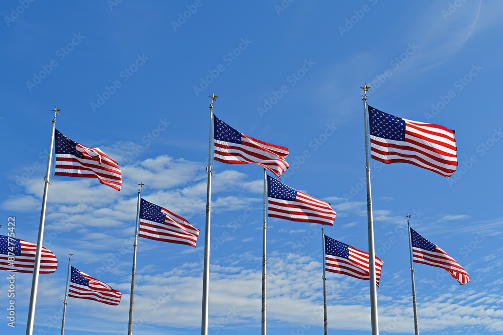 American flags waving at local celebration American flags waving at local celebration