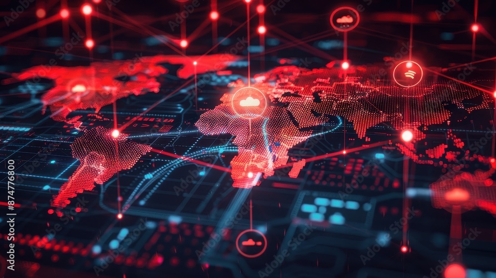 Cybersecurity Breach Alert on Digital Network Map - Data Protection Concept Cybersecurity Breach Alert on Digital Network Map - Data Protection Concept