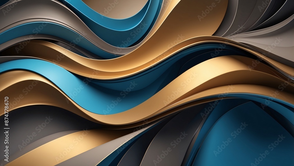 Shimmering gold and teal abstract waves on a black background. Dynamic ...