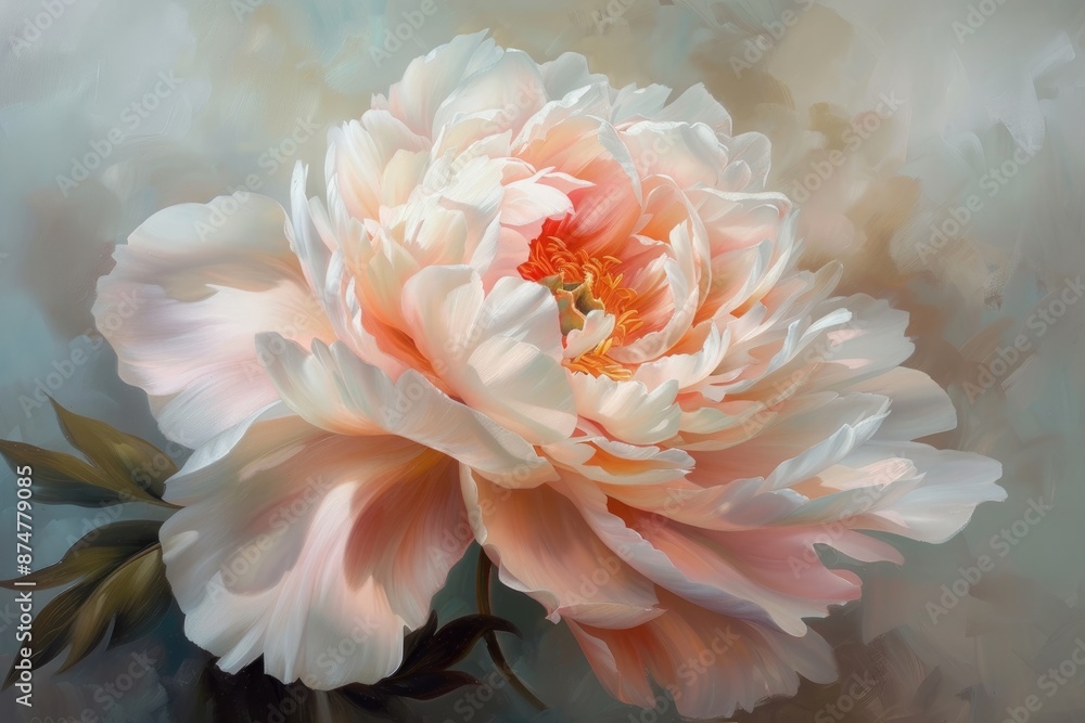 a white flower with a pink center, Amidst the palette, a peony blossoms, embodying the allure of elegance painted in soft, flowing strokes a white flower with a pink center, Amidst the palette, a peony blossoms, embodying the allure of elegance painted in soft, flowing strokes
