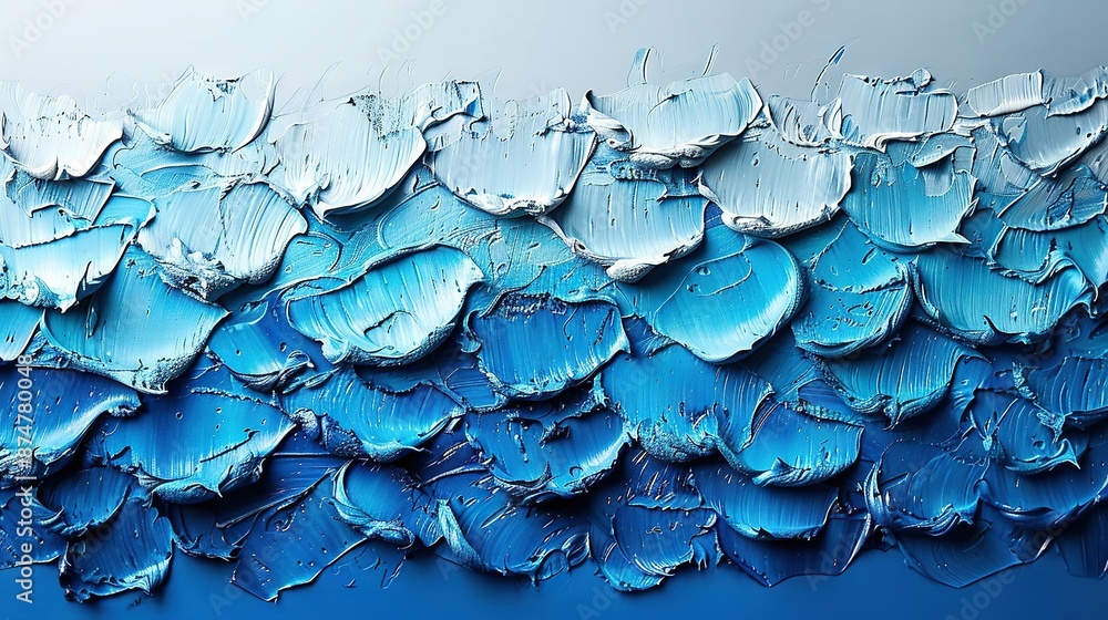 Close-up of blue and white flower painting on blue background with water droplets on petals Close-up of blue and white flower painting on blue background with water droplets on petals