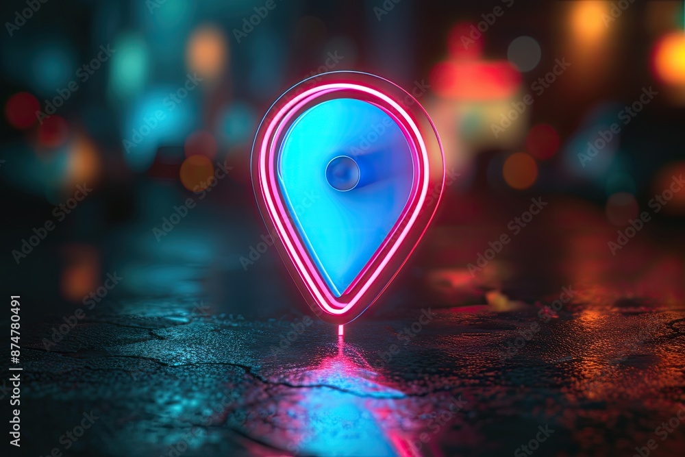 a neon pin on a circuit board with a blurry background, playful ...
