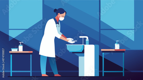 Female Healthcare Professional Practicing Hand Hygiene in Clinic