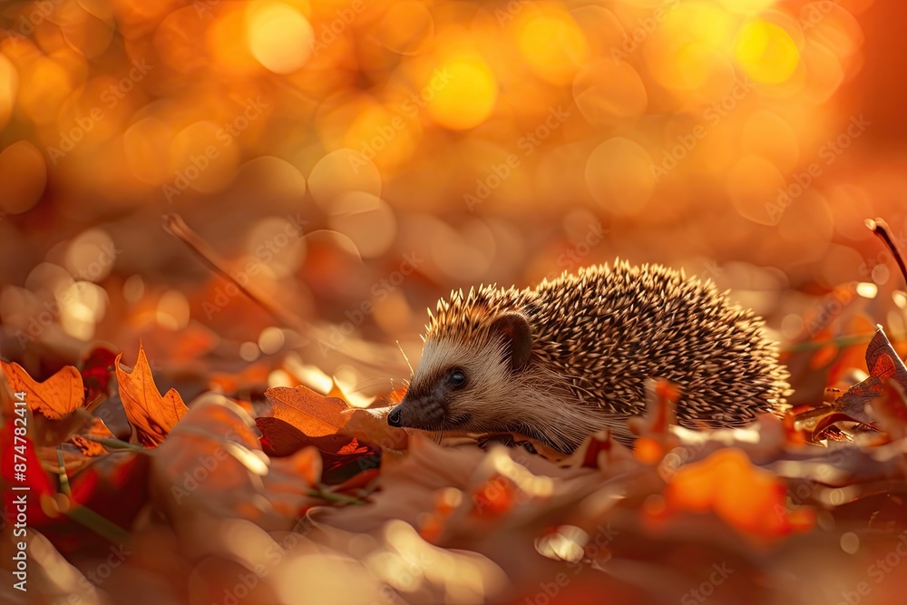 a hedge is hiding in the leaves, tiny hedgehog curls up in a bed of leaves, creating a delightful scene of woodland charm a hedge is hiding in the leaves, tiny hedgehog curls up in a bed of leaves, creating a delightful scene of woodland charm