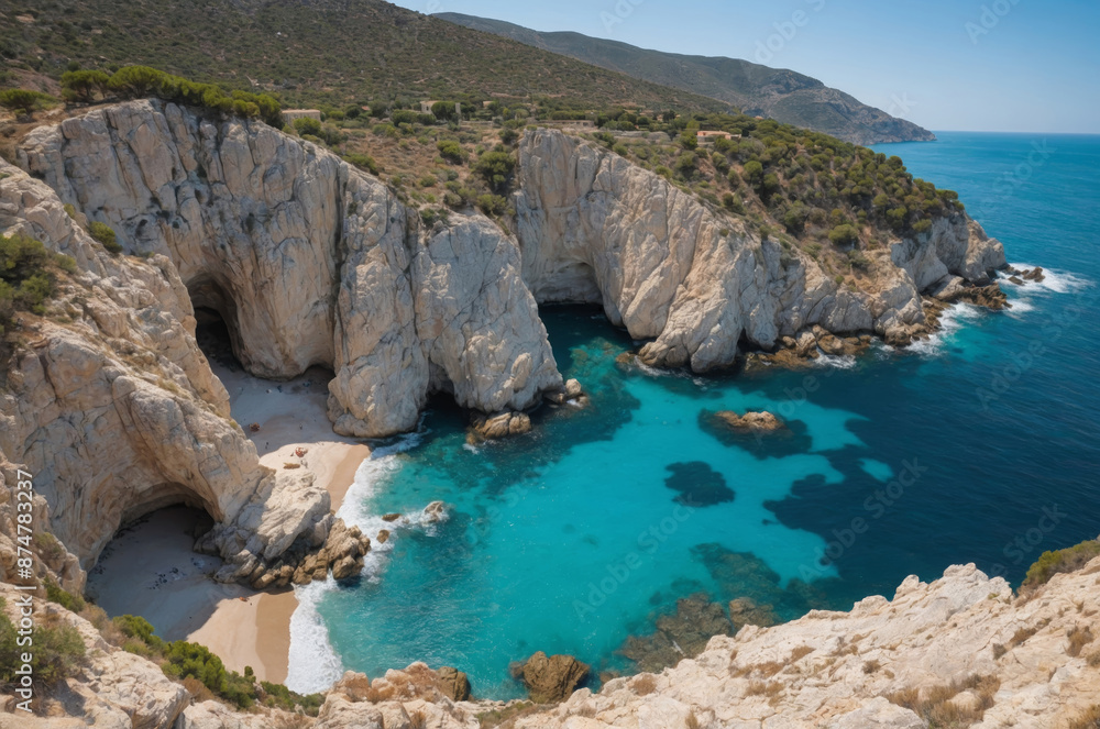 Fototapeta premium Stunning coastal view with turquoise waters white cliffs and lush greenery