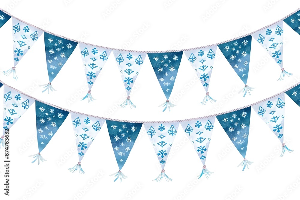 Fototapeta premium Original Bavarian bunting festoon from Germany with diamond pattern. Classic beer tent decoration. Isolated on white.