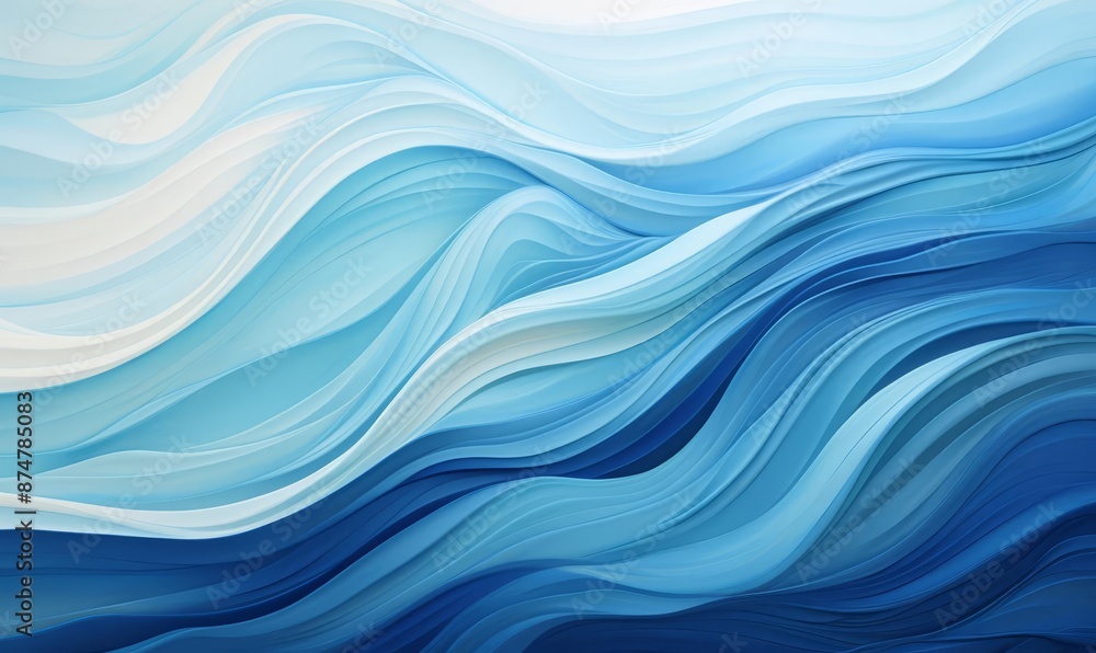 A tranquil abstract illustration depicting undulating waves of deep blues and aquamarines, simulating the oceans depth A tranquil abstract illustration depicting undulating waves of deep blues and aquamarines, simulating the oceans depth