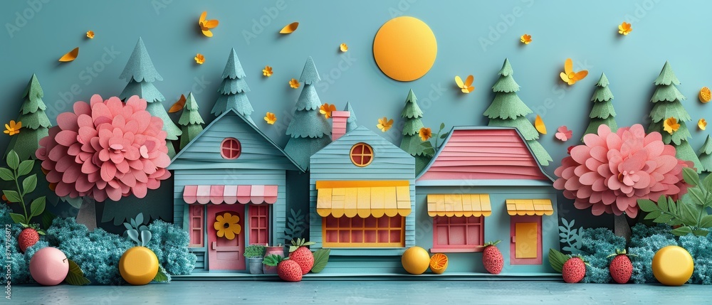 Farmers market in paper cut design. Farmers market in paper cut design.