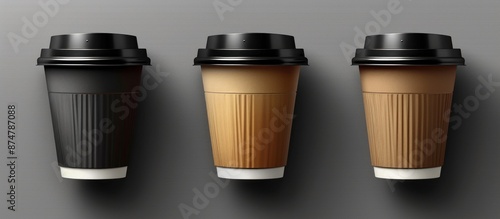 Wallpaper Mural Three Coffee Cups: Black, Brown, and White Torontodigital.ca