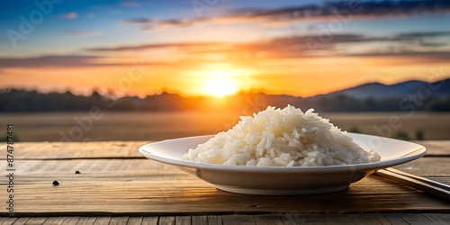 White Rice with Sunset Background - Copy Space for Text