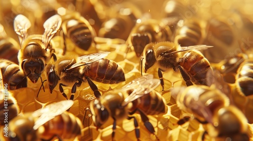 Honeybees Working on Honeycomb © Daisha