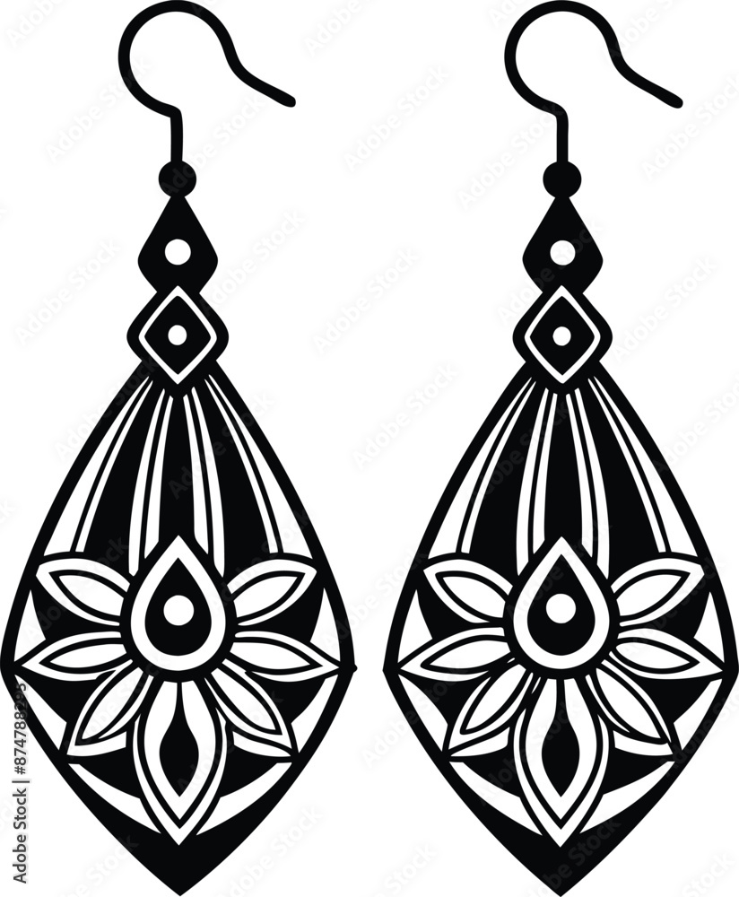 decorative women earrings illustration black and white decorative women earrings illustration black and white