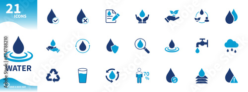 Obraz na płótnie Water icon. Set of icons for water drops, water sources, recycling, protection, water filtration, water source assessment,... w salonie