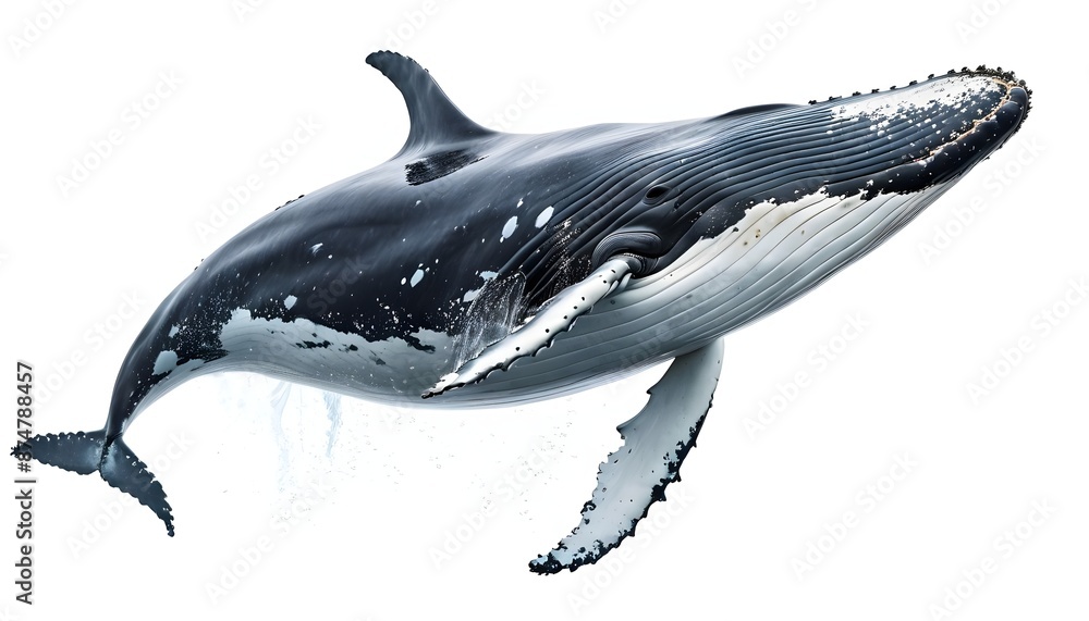 Fototapeta premium blue whale isolated on white, sea whale on white background, animal on white background