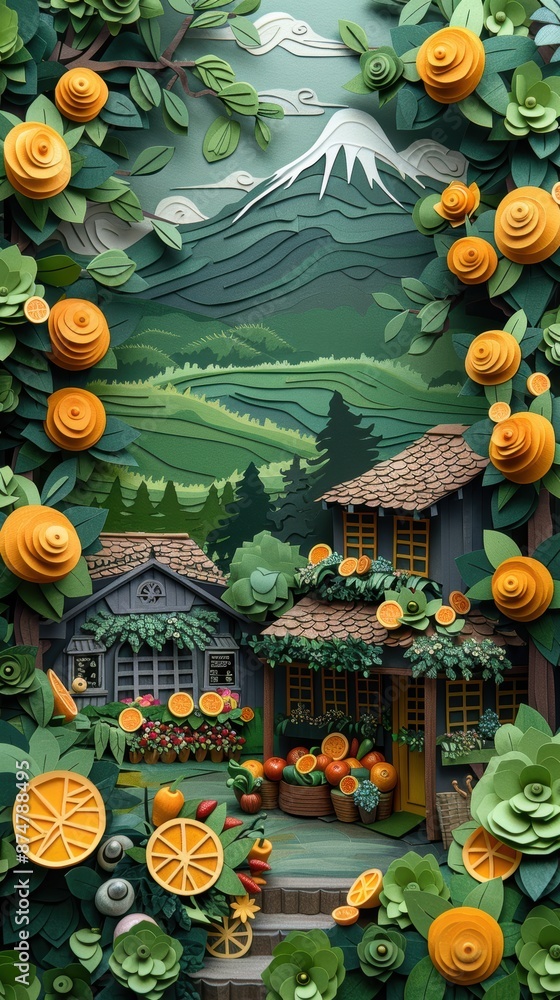 Farmers market in paper cut design. Farmers market in paper cut design.